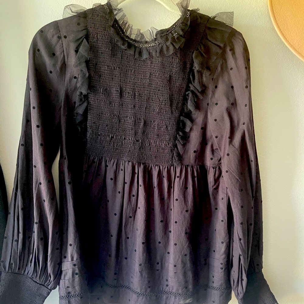 The Great. the portrait top brand new with tags tulle ruffled smock polka dot